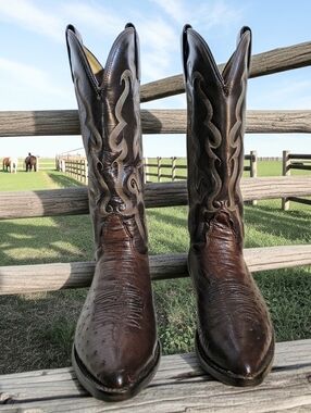 Men's Nocona Smooth Ostrich Cowboy Boots 9.5D Brown, Custom Oil Resist. Soles.